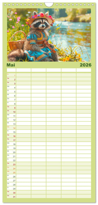 Niedlicher Waschbären-Style. Modisch, elegant und blumig (CALVENDO Familienplaner 2026)