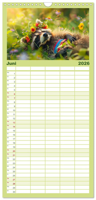 Niedlicher Waschbären-Style. Modisch, elegant und blumig (CALVENDO Familienplaner 2026)