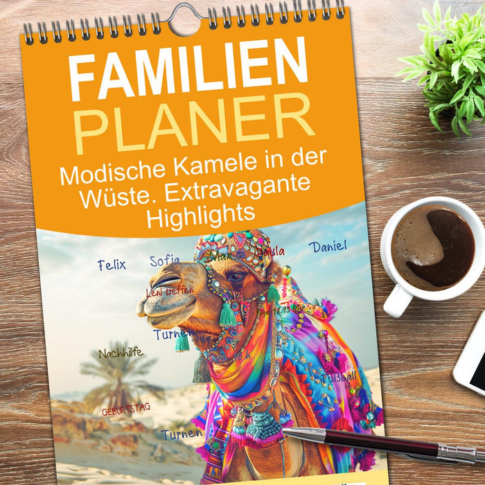 Modische Kamele in der Wüste. Extravagante Highlights (CALVENDO Familienplaner 2026)