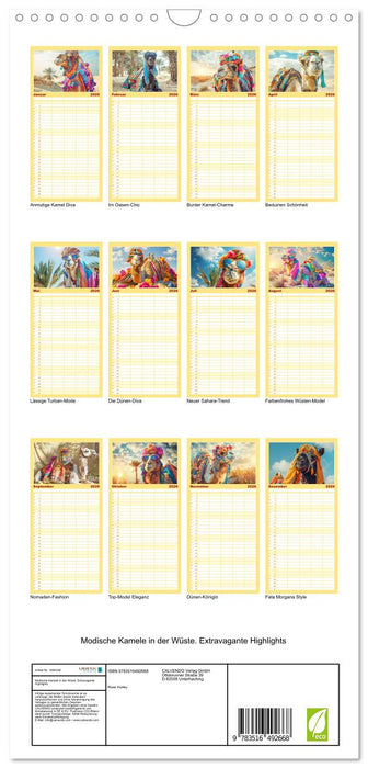 Modische Kamele in der Wüste. Extravagante Highlights (CALVENDO Familienplaner 2026)