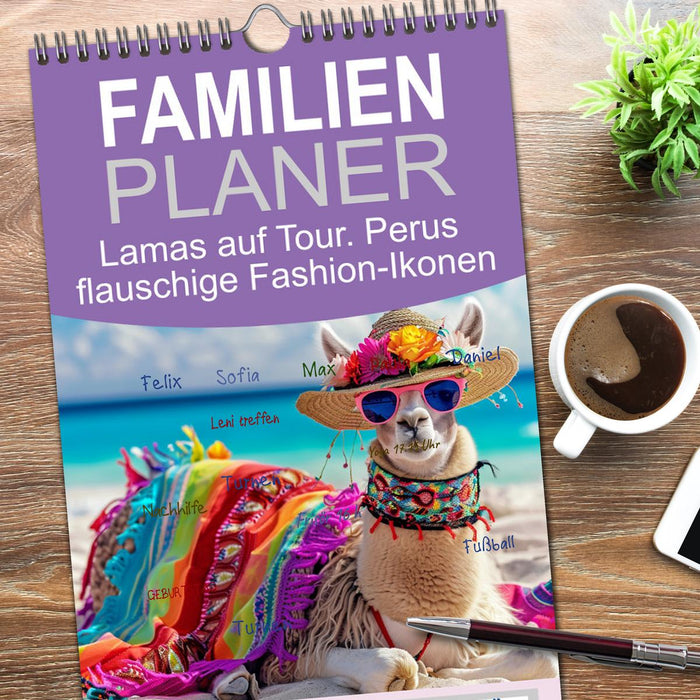 Lamas auf Tour. Perus flauschige Fashion-Ikonen (CALVENDO Familienplaner 2026)
