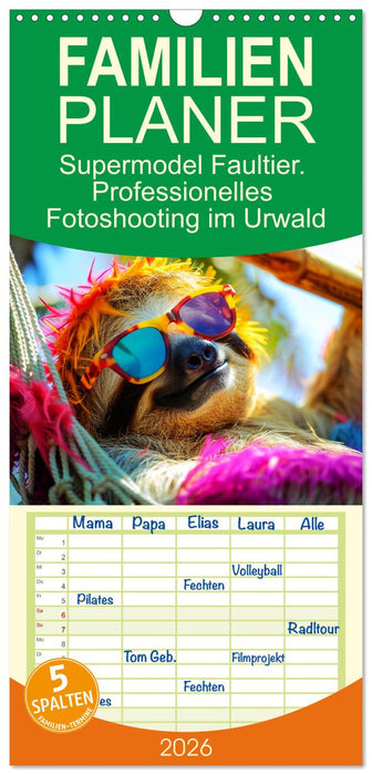 Supermodel Faultier. Professionelles Fotoshooting im Urwald (CALVENDO Familienplaner 2026)