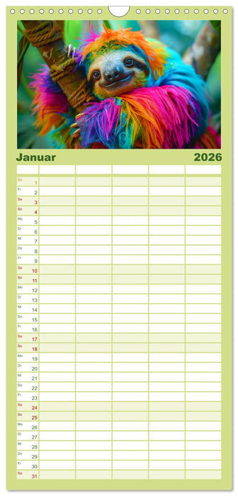 Supermodel Faultier. Professionelles Fotoshooting im Urwald (CALVENDO Familienplaner 2026)