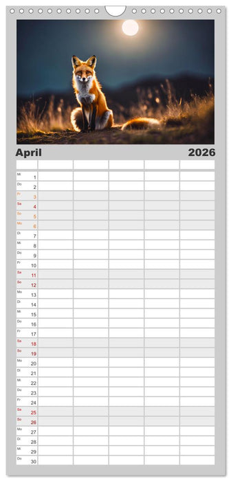 Heimische Tiere im Mondlicht (CALVENDO Familienplaner 2026)