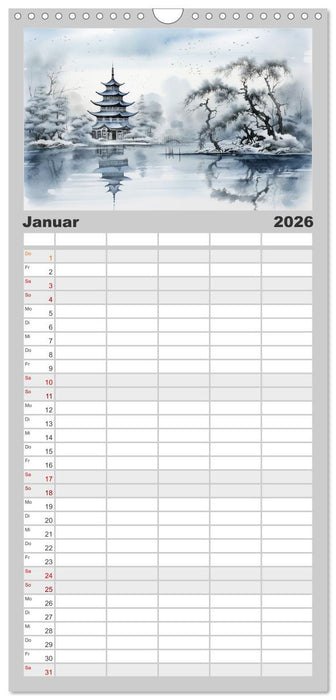 Heiwa - Friedliche Aquarelle im japanischen Stil (CALVENDO Familienplaner 2026)