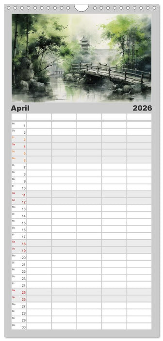 Heiwa - Friedliche Aquarelle im japanischen Stil (CALVENDO Familienplaner 2026)