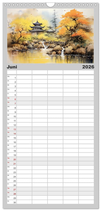 Heiwa - Friedliche Aquarelle im japanischen Stil (CALVENDO Familienplaner 2026)