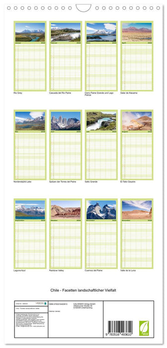 Chile - Facetten landschaftlicher Vielfalt (CALVENDO Familienplaner 2026)