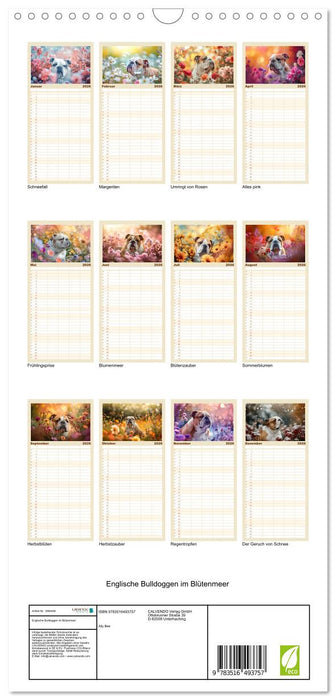 Englische Bulldoggen im Blütenmeer (CALVENDO Familienplaner 2026)