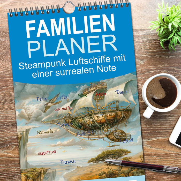 Steampunk Luftschiffe mit einer surrealen Note (CALVENDO Familienplaner 2026)