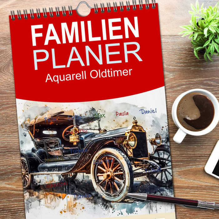 Aquarell Oldtimer (CALVENDO Familienplaner 2026)