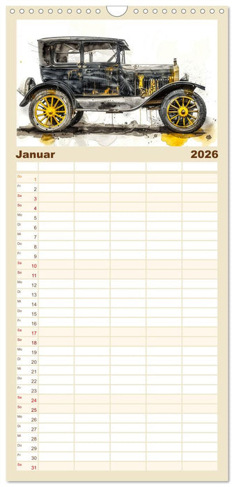 Aquarell Oldtimer (CALVENDO Familienplaner 2026)