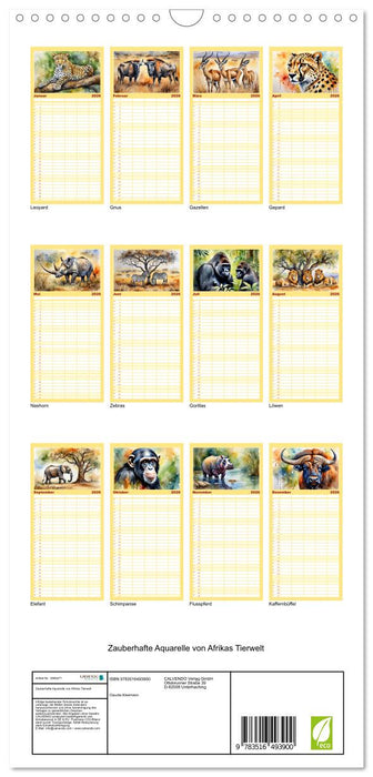 Zauberhafte Aquarelle von Afrikas Tierwelt (CALVENDO Familienplaner 2026)