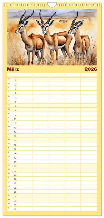 Zauberhafte Aquarelle von Afrikas Tierwelt (CALVENDO Familienplaner 2026)