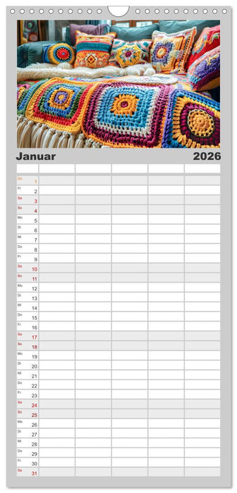 Granny Square Kunst - Ein Jahr voller kreativer Häkelideen (CALVENDO Familienplaner 2026)