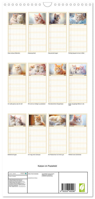 Katzen im Pastellstil (CALVENDO Familienplaner 2026)