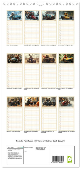 Tierische Rennfahrer - Mit Tieren im Oldtimer durch das Jahr (CALVENDO Familienplaner 2026)