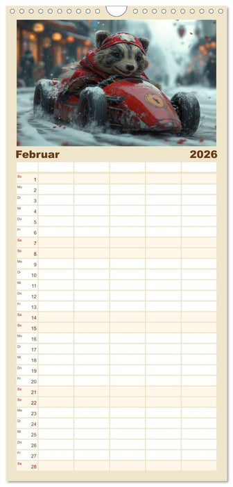 Tierische Rennfahrer - Mit Tieren im Oldtimer durch das Jahr (CALVENDO Familienplaner 2026)