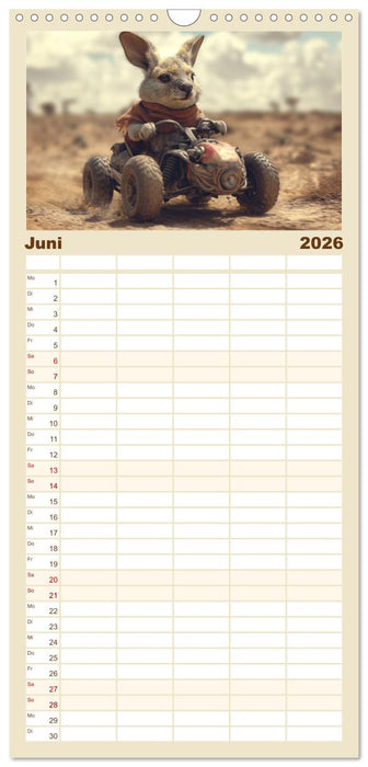 Tierische Rennfahrer - Mit Tieren im Oldtimer durch das Jahr (CALVENDO Familienplaner 2026)