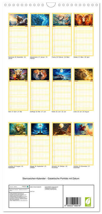 Sternzeichen-Kalender - Galaktische Porträts mit Datum (CALVENDO Familienplaner 2026)