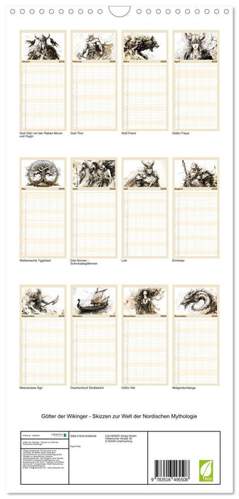 Götter der Wikinger - Skizzen zur Welt der Nordischen Mythologie (CALVENDO Familienplaner 2026)