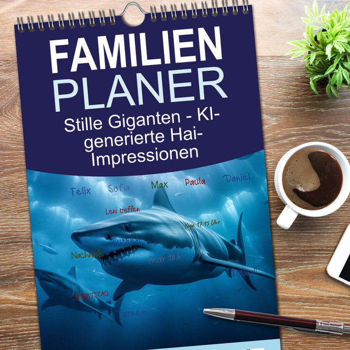 Stille Giganten - KI-generierte Hai-Impressionen (CALVENDO Familienplaner 2026)