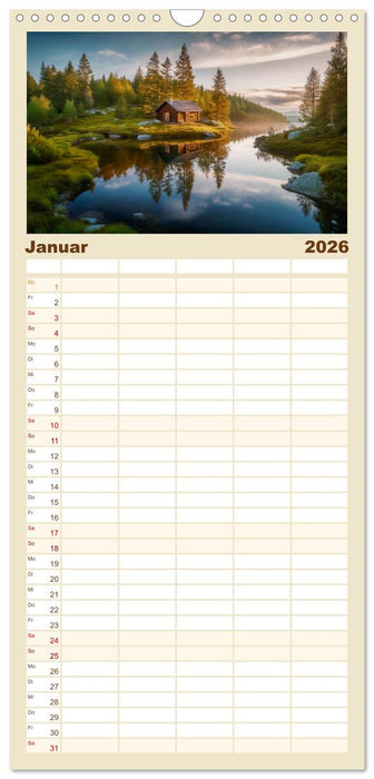 Hüttenzauber - Ein visueller Streifzug durch Norwegens Wildnis (CALVENDO Familienplaner 2026)