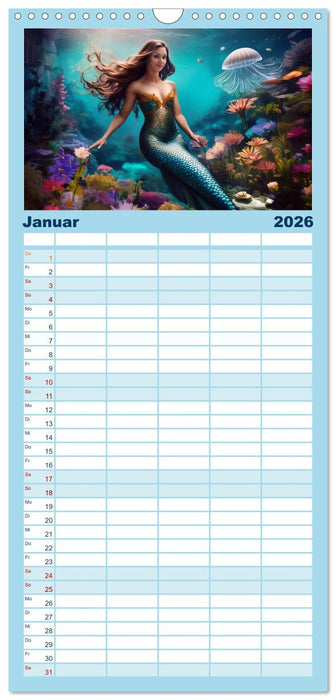 Meerjungfrauen in mystischen Unterwasserwelten (CALVENDO Familienplaner 2026)