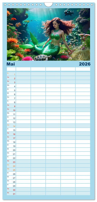 Meerjungfrauen in mystischen Unterwasserwelten (CALVENDO Familienplaner 2026)