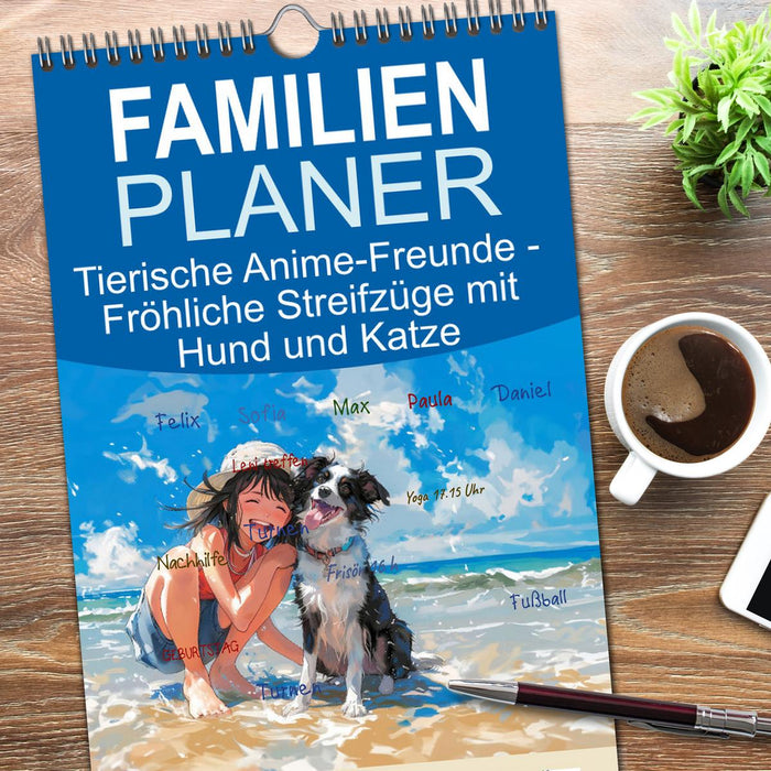 Tierische Anime-Freunde - Fröhliche Streifzüge mit Hund und Katze (CALVENDO Familienplaner 2026)