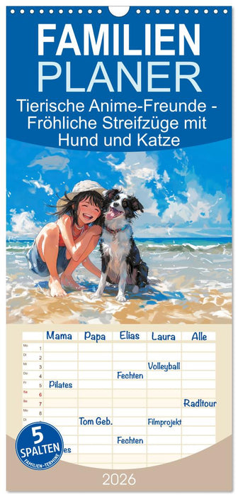 Tierische Anime-Freunde - Fröhliche Streifzüge mit Hund und Katze (CALVENDO Familienplaner 2026)