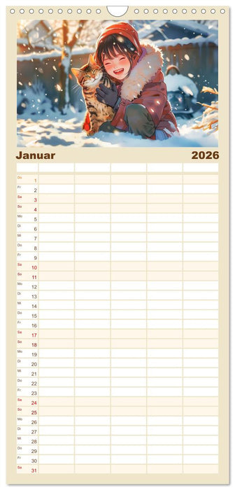 Tierische Anime-Freunde - Fröhliche Streifzüge mit Hund und Katze (CALVENDO Familienplaner 2026)