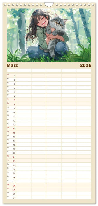 Tierische Anime-Freunde - Fröhliche Streifzüge mit Hund und Katze (CALVENDO Familienplaner 2026)