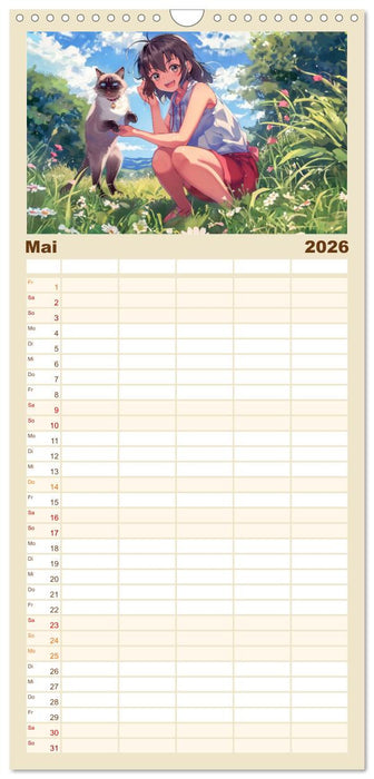 Tierische Anime-Freunde - Fröhliche Streifzüge mit Hund und Katze (CALVENDO Familienplaner 2026)