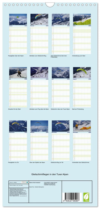 Gleitschirmfliegen in den Tuxer Alpen (CALVENDO Familienplaner 2026)