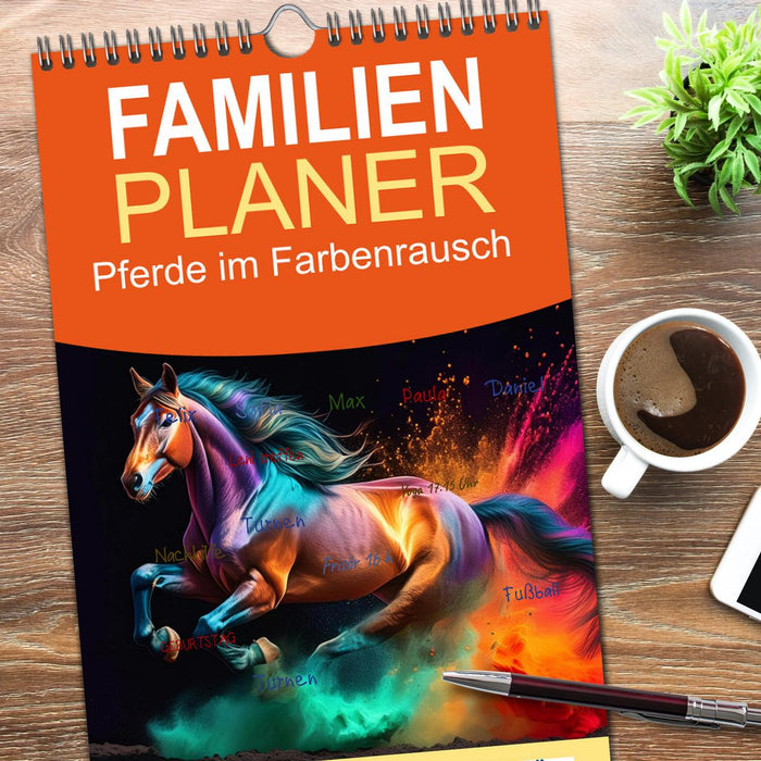 Pferde im Farbenrausch (CALVENDO Familienplaner 2026)