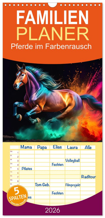 Pferde im Farbenrausch (CALVENDO Familienplaner 2026)