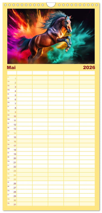 Pferde im Farbenrausch (CALVENDO Familienplaner 2026)