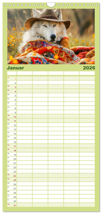 Wilder Style. Modische Wölfe in der Natur (CALVENDO Familienplaner 2026)