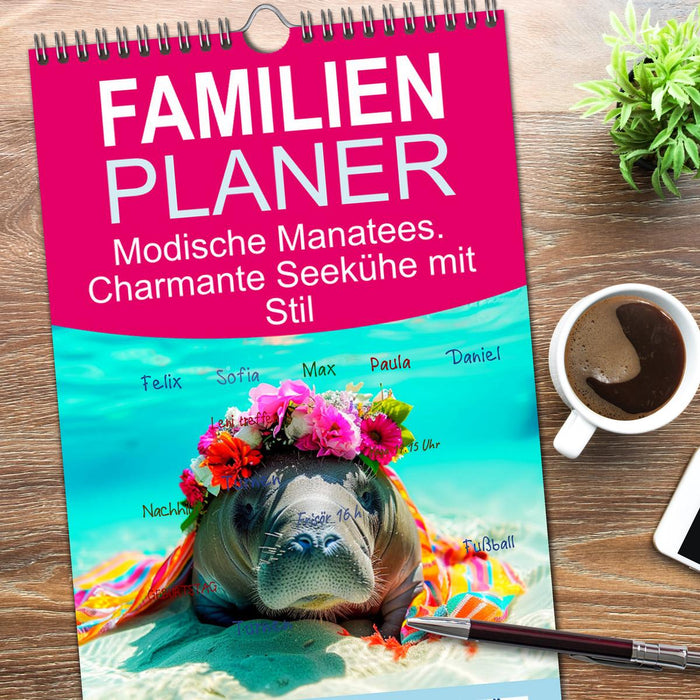 Modische Manatees. Charmante Seekühe mit Stil (CALVENDO Familienplaner 2026)