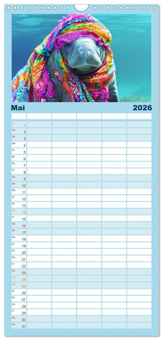 Modische Manatees. Charmante Seekühe mit Stil (CALVENDO Familienplaner 2026)