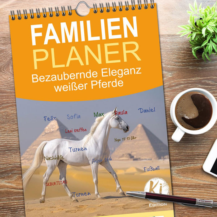 Bezaubernde Eleganz weißer Pferde (CALVENDO Familienplaner 2026)