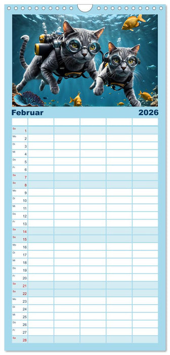 Katzen unter Wasser (CALVENDO Familienplaner 2026)