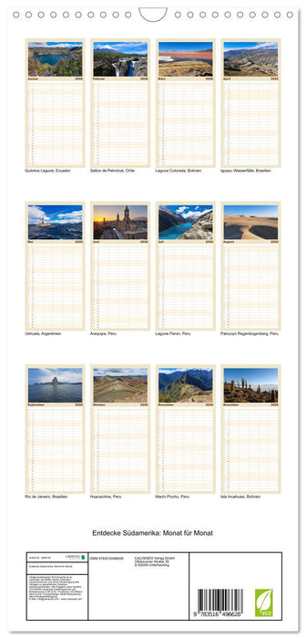 Entdecke Südamerika: Monat für Monat (CALVENDO Familienplaner 2026)
