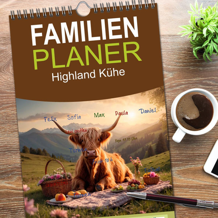 Highland Kühe (CALVENDO Familienplaner 2026)