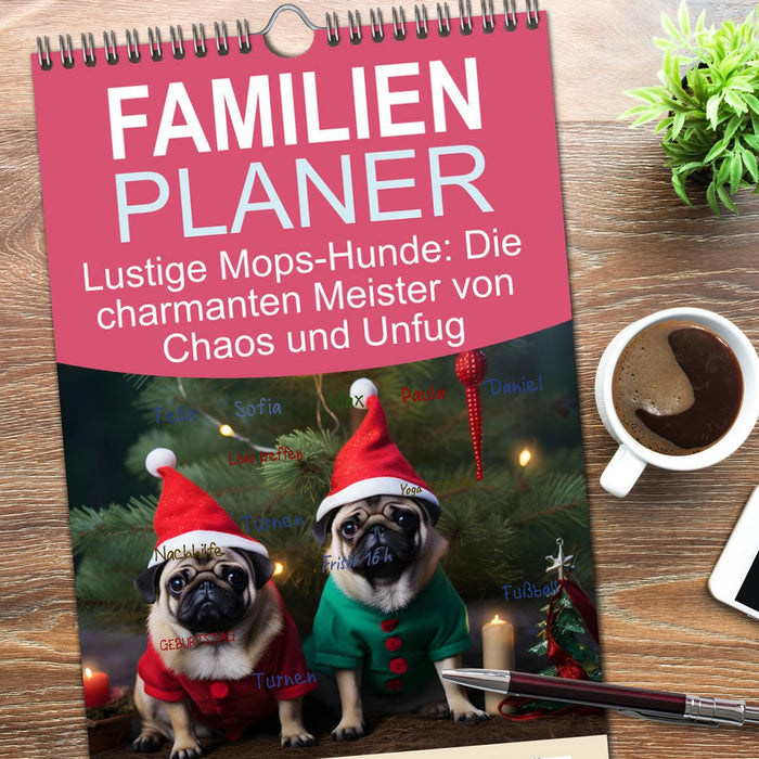 Lustige Mops-Hunde: Die charmanten Meister von Chaos und Unfug (CALVENDO Familienplaner 2026)