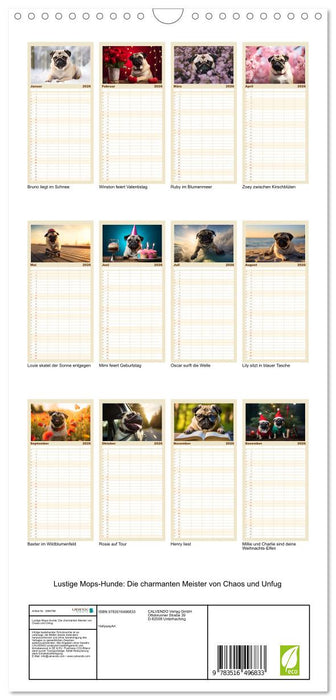 Lustige Mops-Hunde: Die charmanten Meister von Chaos und Unfug (CALVENDO Familienplaner 2026)