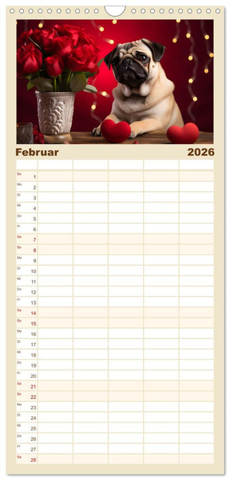 Lustige Mops-Hunde: Die charmanten Meister von Chaos und Unfug (CALVENDO Familienplaner 2026)