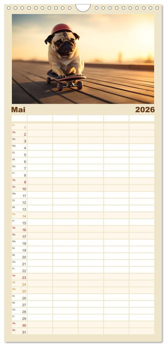 Lustige Mops-Hunde: Die charmanten Meister von Chaos und Unfug (CALVENDO Familienplaner 2026)
