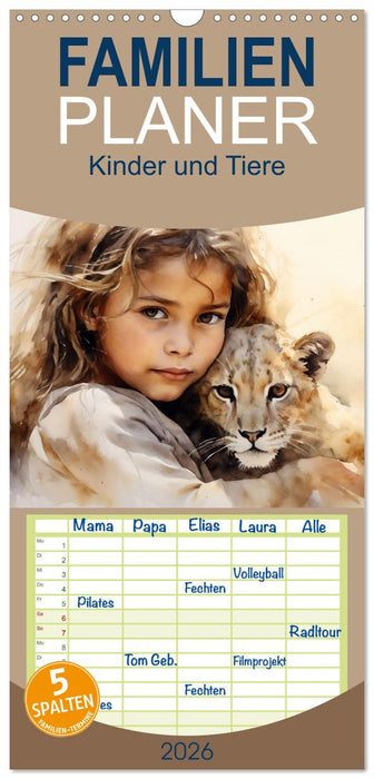 Kinder und Tiere (CALVENDO Familienplaner 2026)